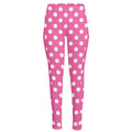 Pink And White Polka Dot Pattern Print High-Waisted Pocket Leggings