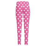 Pink And White Polka Dot Pattern Print High-Waisted Pocket Leggings