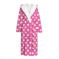 Pink And White Polka Dot Pattern Print Hooded Bathrobe