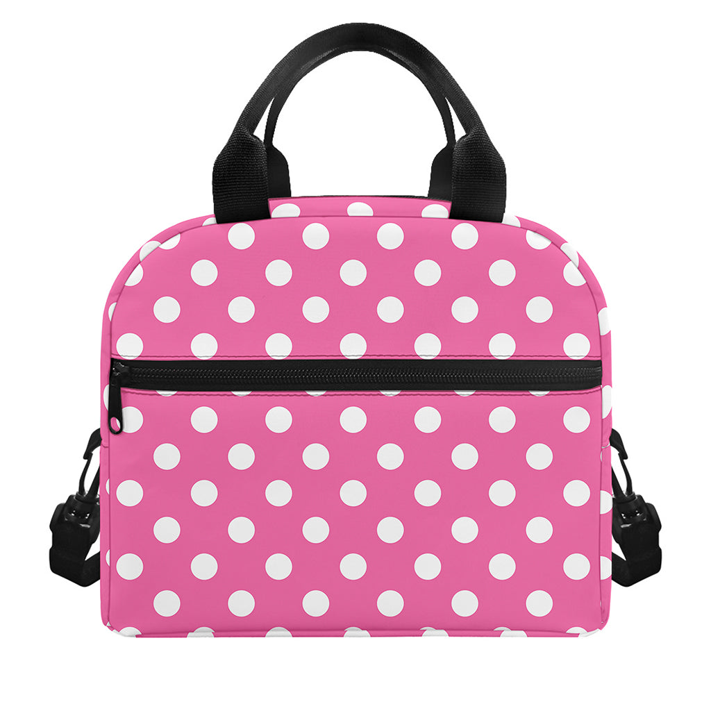 Pink And White Polka Dot Pattern Print Insulated Lunch Bag