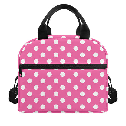 Pink And White Polka Dot Pattern Print Insulated Lunch Bag