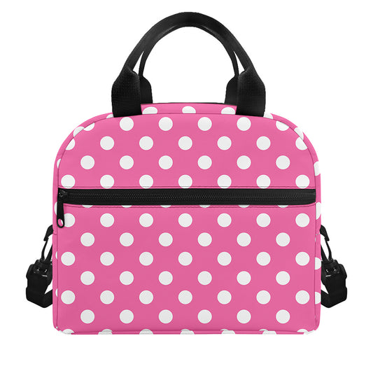 Pink And White Polka Dot Pattern Print Insulated Lunch Bag