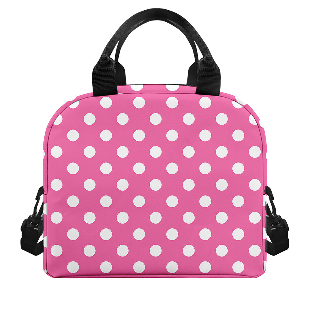 Pink And White Polka Dot Pattern Print Insulated Lunch Bag