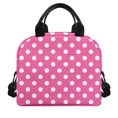 Pink And White Polka Dot Pattern Print Insulated Lunch Bag