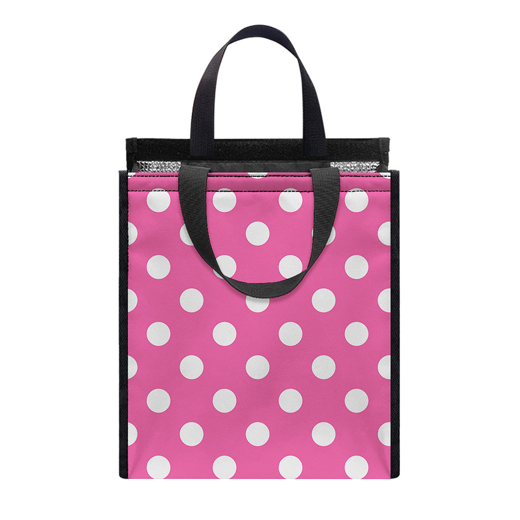 Pink And White Polka Dot Pattern Print Insulated Lunch Tote