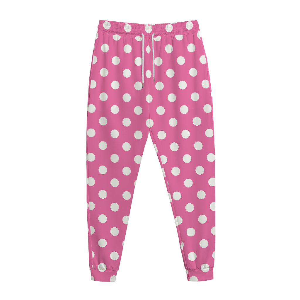 Pink And White Polka Dot Pattern Print Jogger Pants