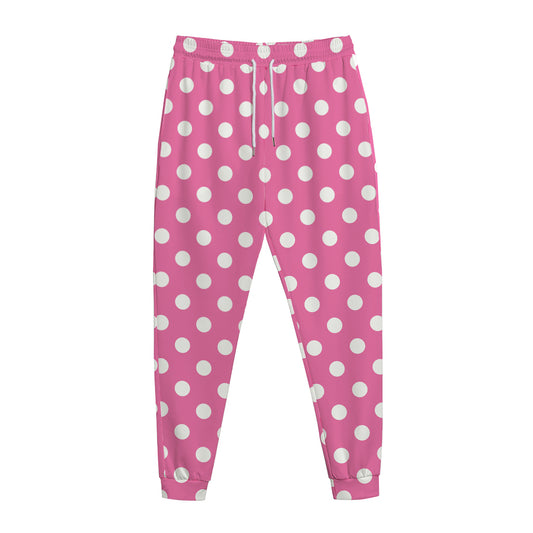 Pink And White Polka Dot Pattern Print Jogger Pants