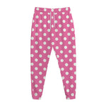 Pink And White Polka Dot Pattern Print Jogger Pants