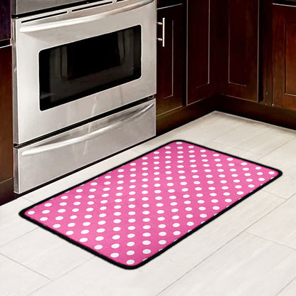 Pink And White Polka Dot Pattern Print Kitchen Mat