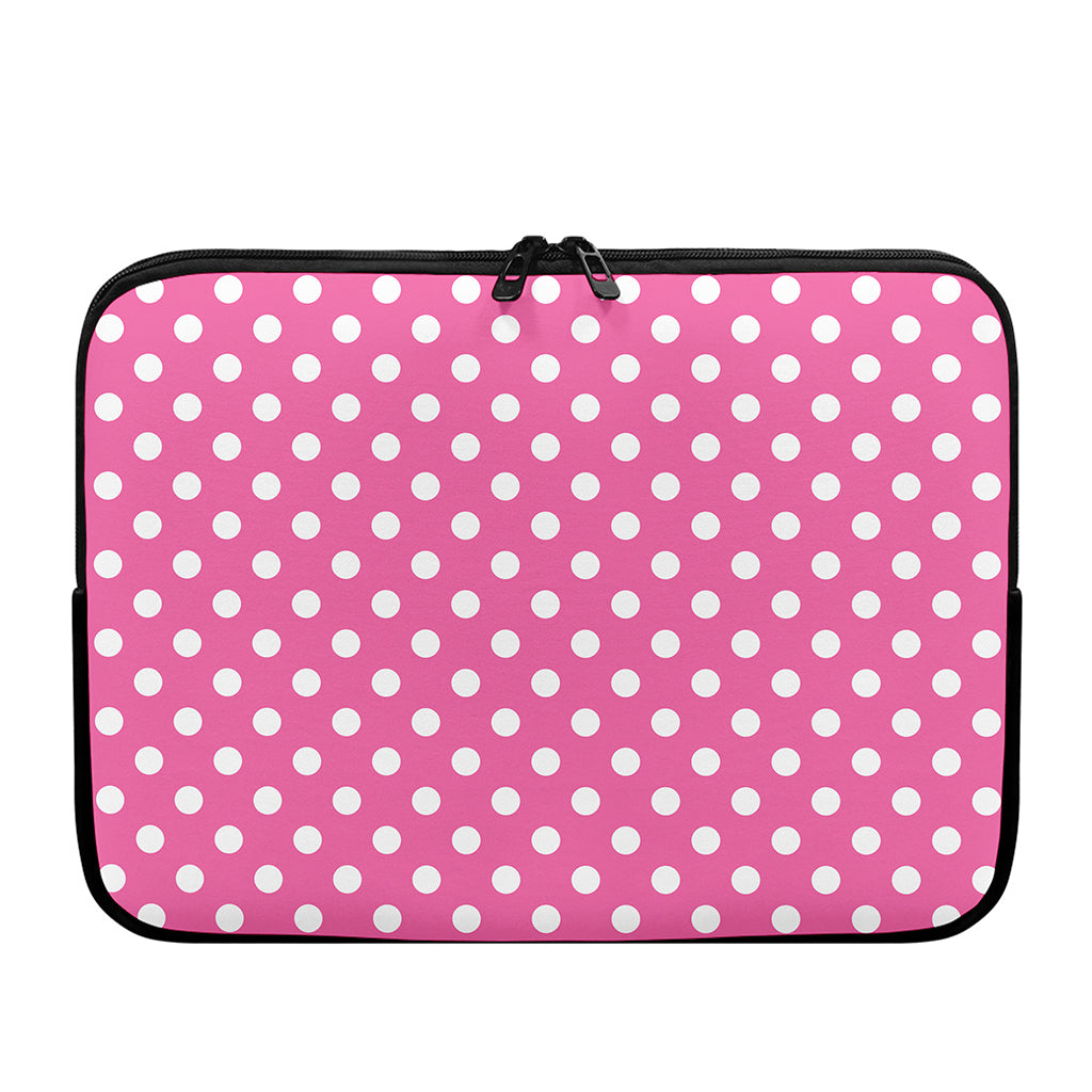 Pink And White Polka Dot Pattern Print Laptop Sleeve