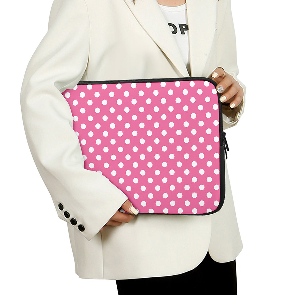 Pink And White Polka Dot Pattern Print Laptop Sleeve