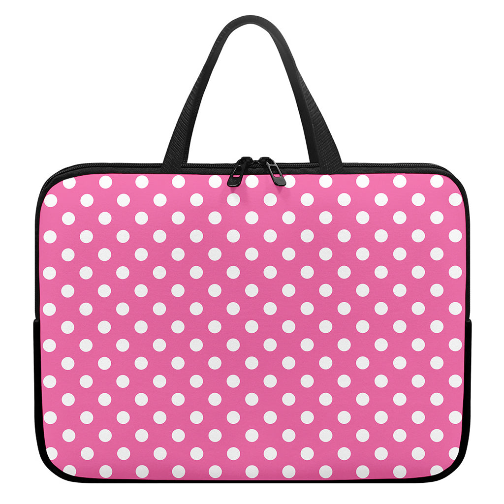 Pink And White Polka Dot Pattern Print Laptop Sleeve With Handle