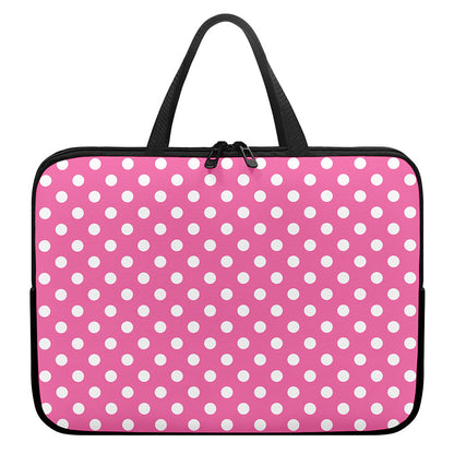 Pink And White Polka Dot Pattern Print Laptop Sleeve With Handle