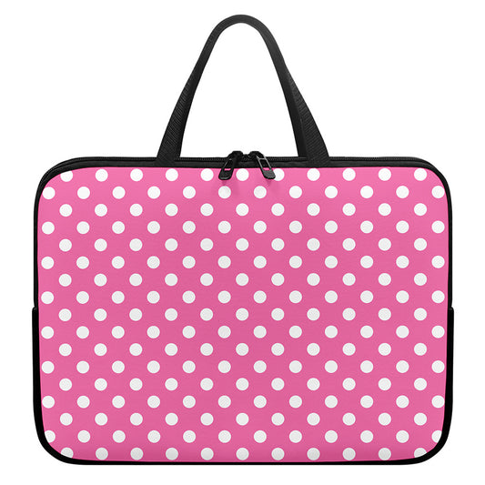 Pink And White Polka Dot Pattern Print Laptop Sleeve With Handle