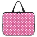 Pink And White Polka Dot Pattern Print Laptop Sleeve With Handle