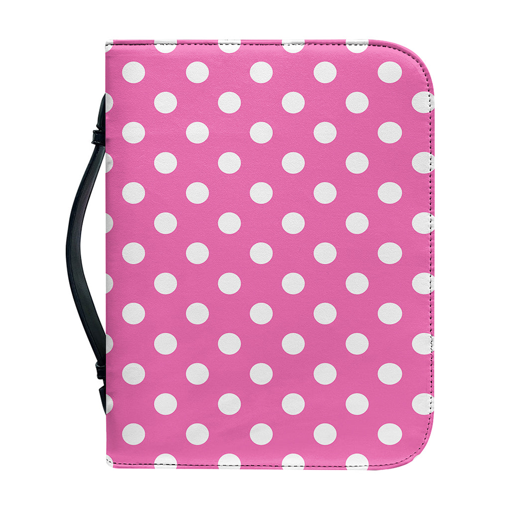 Pink And White Polka Dot Pattern Print Leather Bible Cover