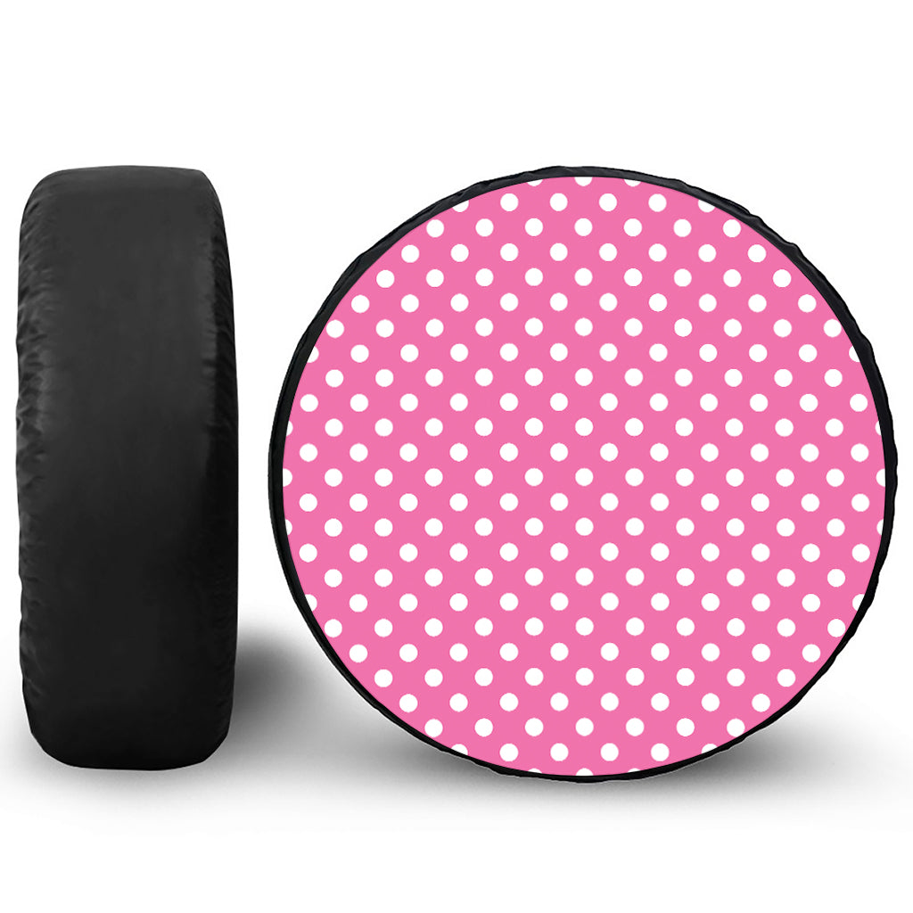 Pink And White Polka Dot Pattern Print Leather Spare Tire Cover