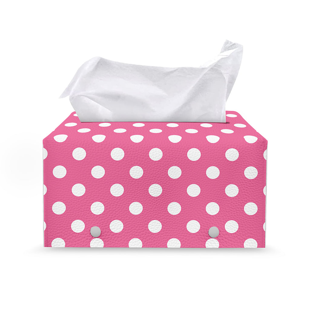 Pink And White Polka Dot Pattern Print Leather Tissue Box Cover
