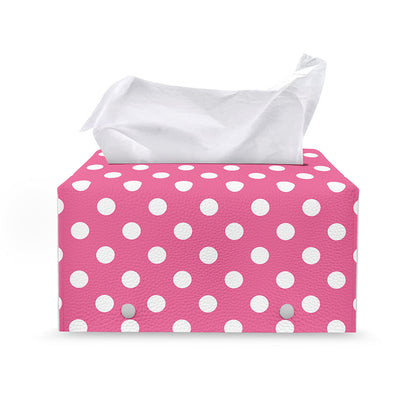 Pink And White Polka Dot Pattern Print Leather Tissue Box Cover