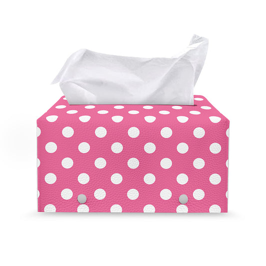Pink And White Polka Dot Pattern Print Leather Tissue Box Cover