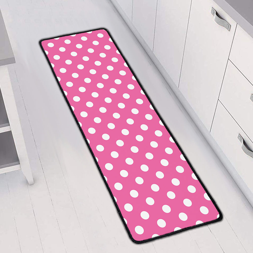 Pink And White Polka Dot Pattern Print Long Kitchen Mat