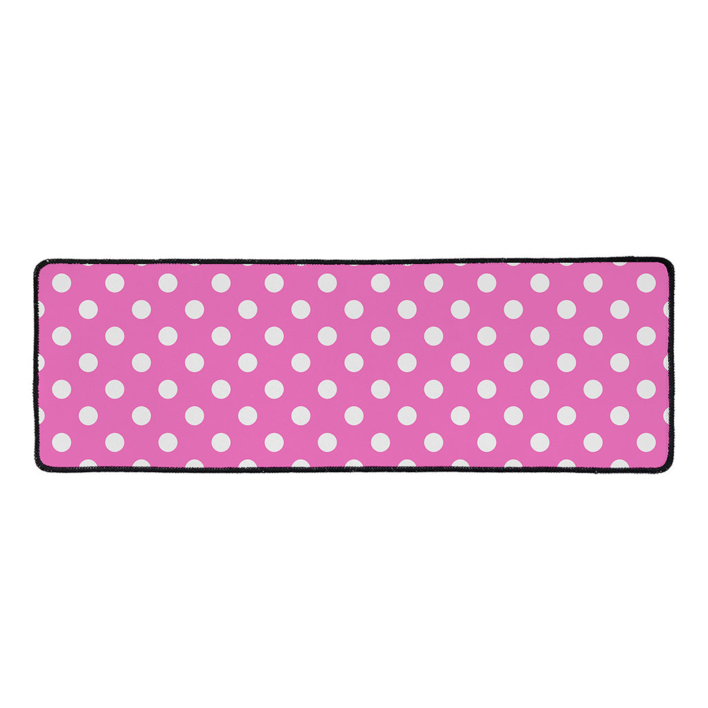 Pink And White Polka Dot Pattern Print Long Kitchen Mat