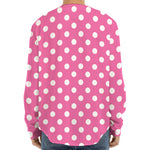 Pink And White Polka Dot Pattern Print Long Sleeve Baseball Jersey