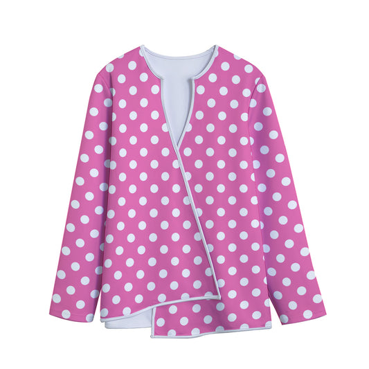 Pink And White Polka Dot Pattern Print Long Sleeve Short Coat