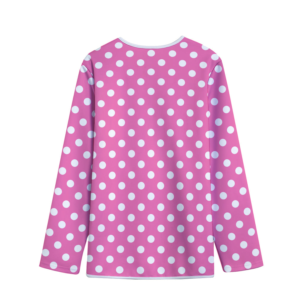 Pink And White Polka Dot Pattern Print Long Sleeve Short Coat