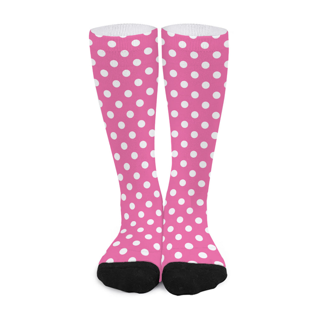 Pink And White Polka Dot Pattern Print Long Socks