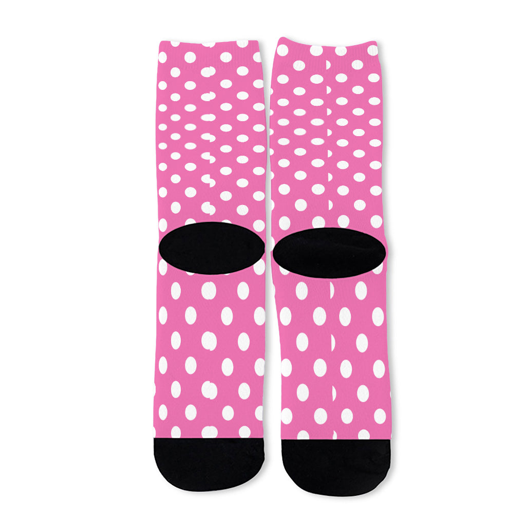 Pink And White Polka Dot Pattern Print Long Socks