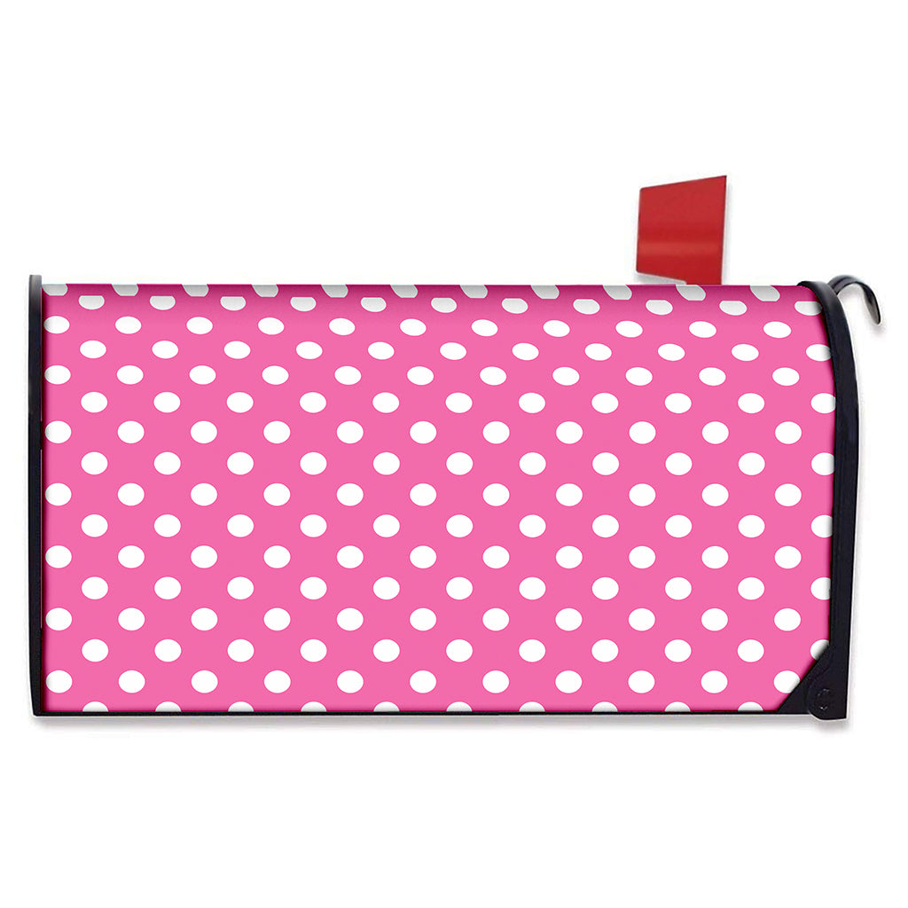 Pink And White Polka Dot Pattern Print Mailbox Cover