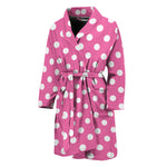 Pink And White Polka Dot Pattern Print Men's Bathrobe