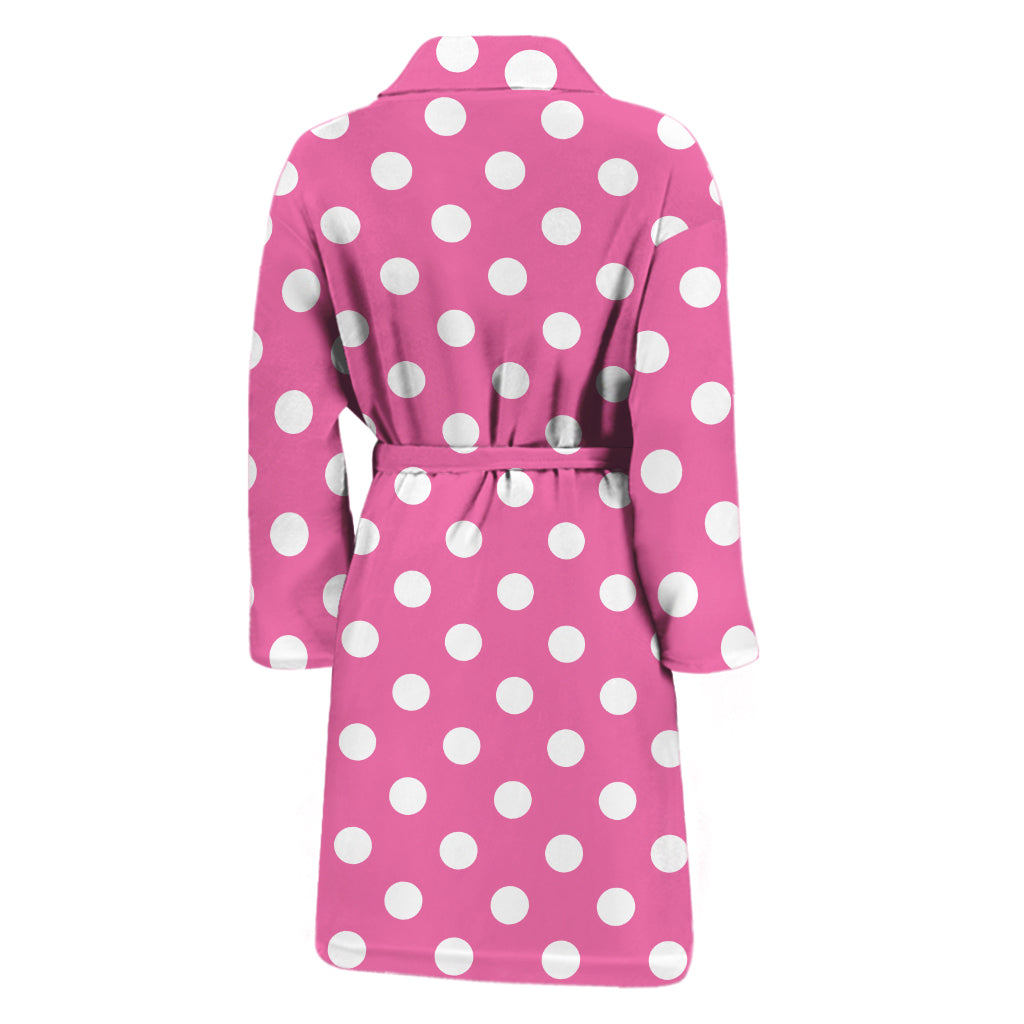 Pink And White Polka Dot Pattern Print Men's Bathrobe