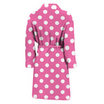 Pink And White Polka Dot Pattern Print Men's Bathrobe