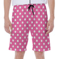 Pink And White Polka Dot Pattern Print Men's Beach Shorts