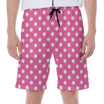 Pink And White Polka Dot Pattern Print Men's Beach Shorts