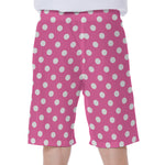 Pink And White Polka Dot Pattern Print Men's Beach Shorts