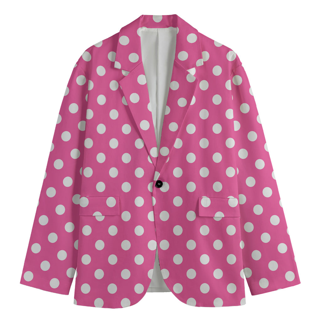 Pink And White Polka Dot Pattern Print Men's Blazer