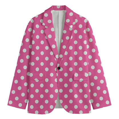 Pink And White Polka Dot Pattern Print Men's Blazer