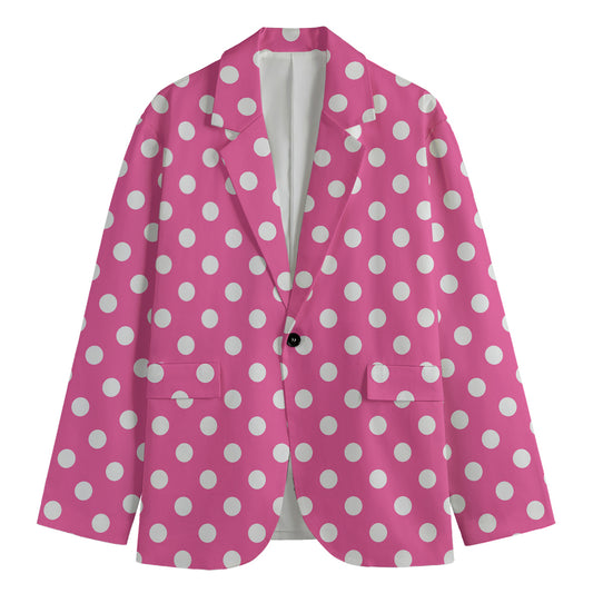 Pink And White Polka Dot Pattern Print Men's Blazer