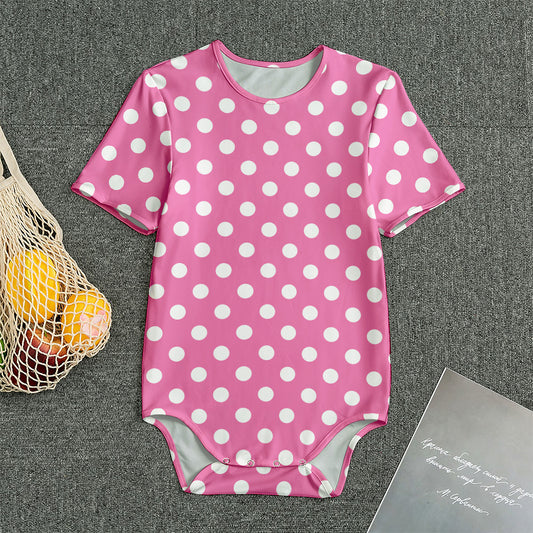 Pink And White Polka Dot Pattern Print Men's Bodysuit