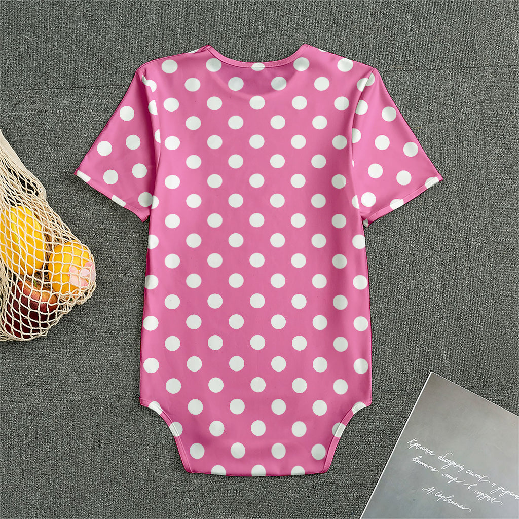 Pink And White Polka Dot Pattern Print Men's Bodysuit