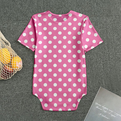 Pink And White Polka Dot Pattern Print Men's Bodysuit