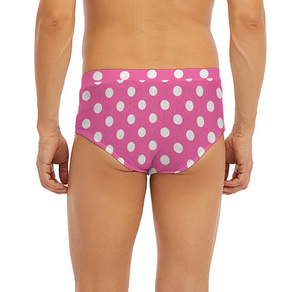 Pink And White Polka Dot Pattern Print Men's Briefs