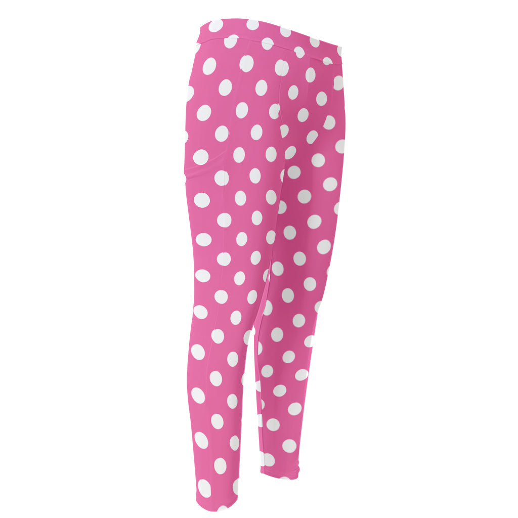 Pink And White Polka Dot Pattern Print Men's Compression Pants