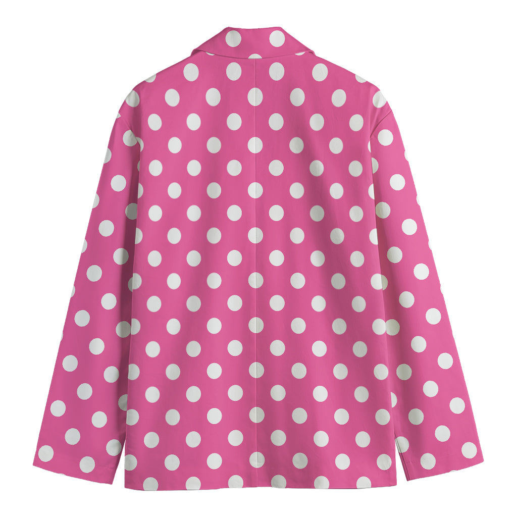 Pink And White Polka Dot Pattern Print Men's Cotton Blazer