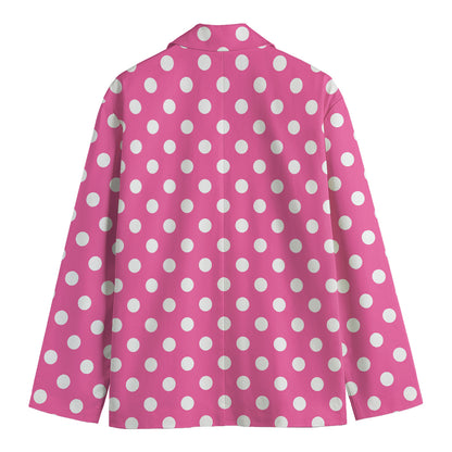 Pink And White Polka Dot Pattern Print Men's Cotton Blazer