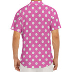 Pink And White Polka Dot Pattern Print Men's Deep V-Neck Shirt