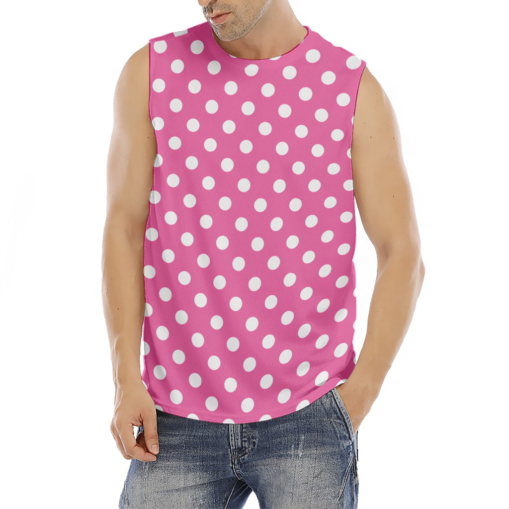 Pink And White Polka Dot Pattern Print Men's Fitness Tank Top
